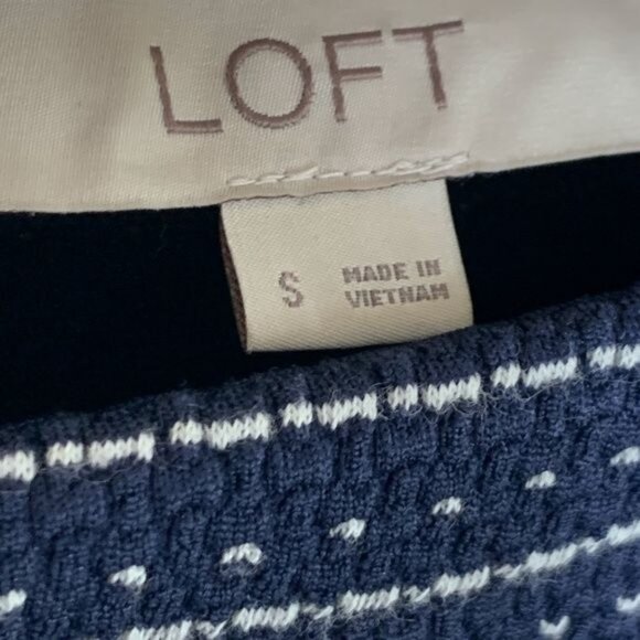 LOFT Knit Shift Dress Blue White Striped Stretch Work Casual Small - Picture 8 of 9